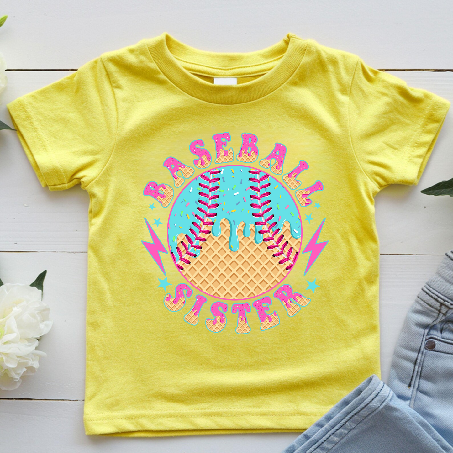 Ice Cream Drip Baseball Sister Shirt for Kids