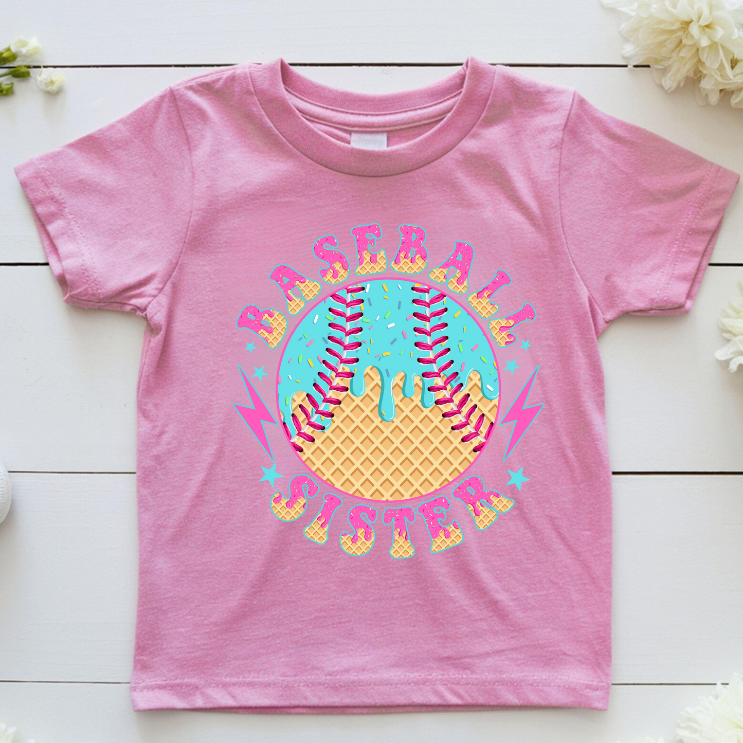 Ice Cream Drip Baseball Sister Shirt for Kids