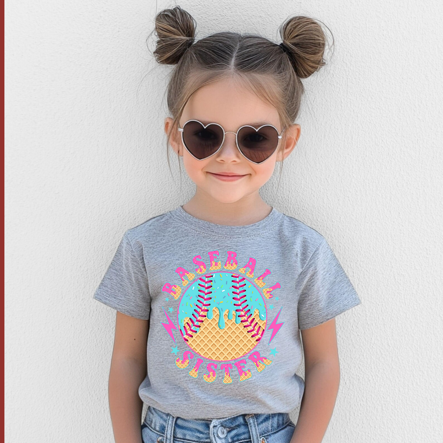 Ice Cream Drip Baseball Sister Shirt for Kids