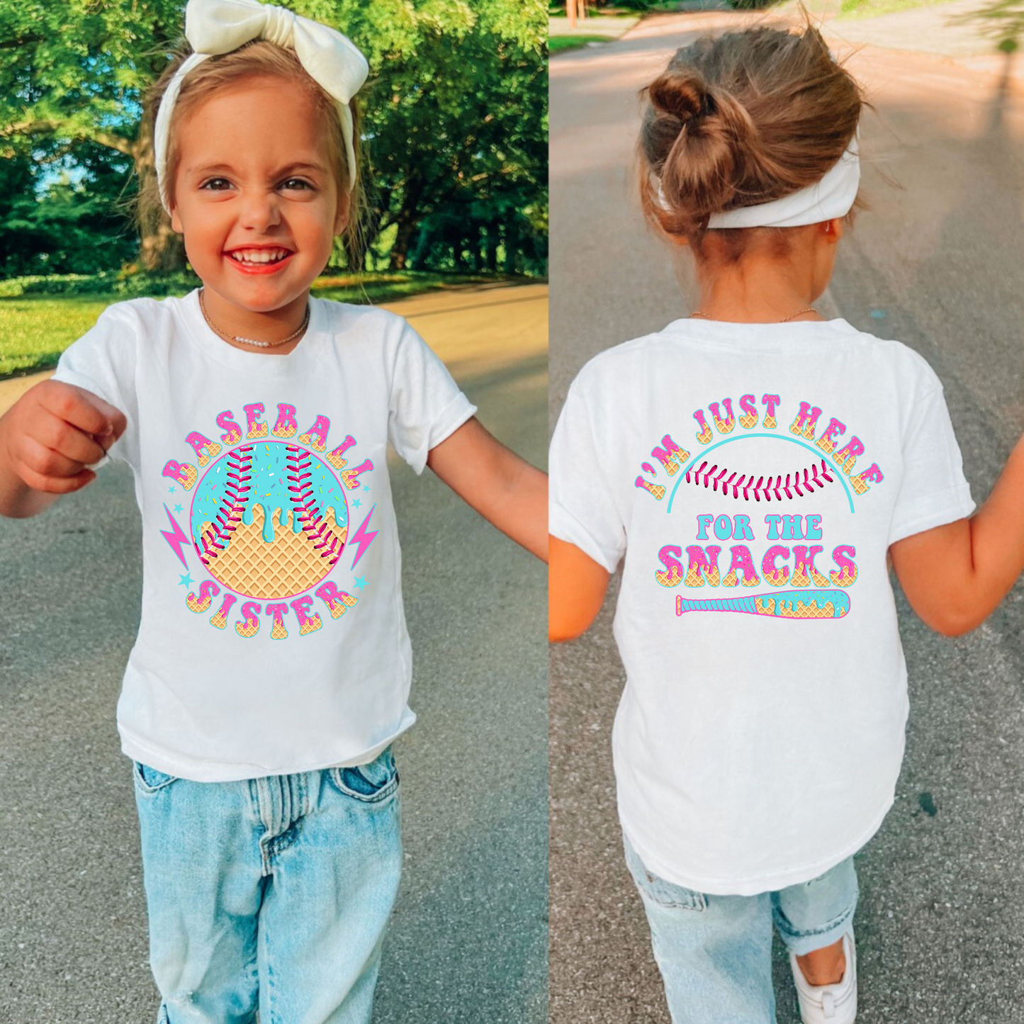 Ice Cream Drip Baseball Sister Shirt for Kids