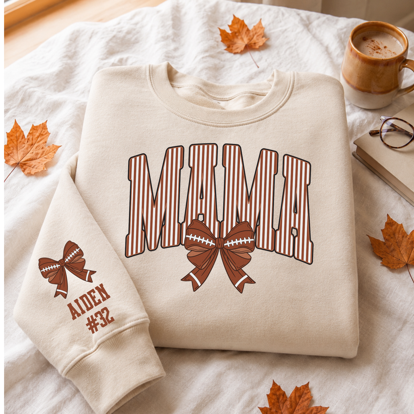 Personalized Football Mama Sweatshirt | Custom Player Name & Number Sleeve Football Mom Crewneck