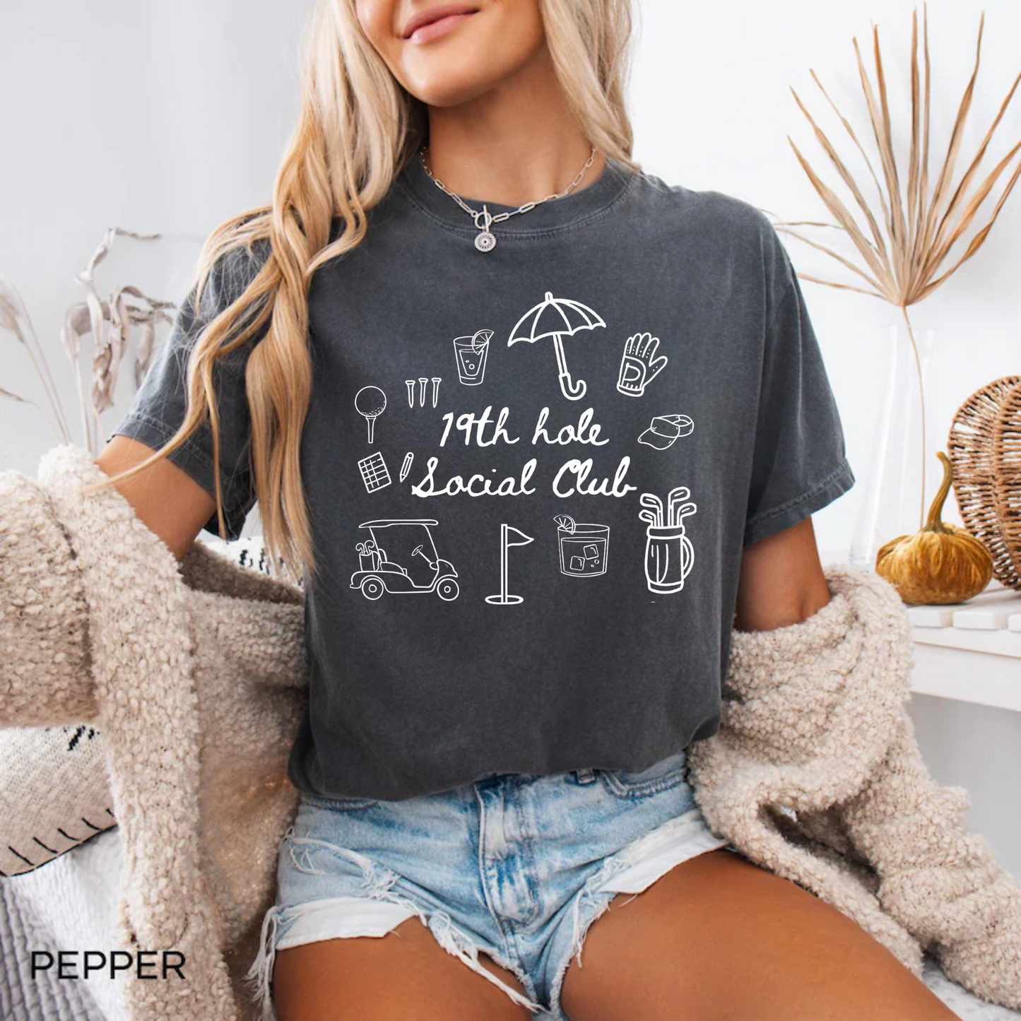 19th Hole Social Club- Golf Doodle Shirt for Women