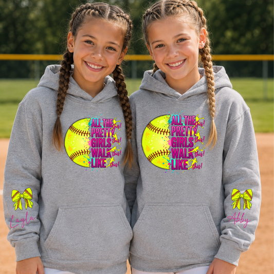 Custom Softball Hoodie with Personalized Sleeve Name | Girls Softball Sweatshirt | Youth & Adult Softball Player Hoodie