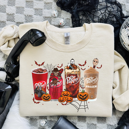 Horror Movie Sweatshirt | Retro Horror Character Crewneck | Spooky Soda Halloween Sweatshirt | Scary Movie Lover Shirt