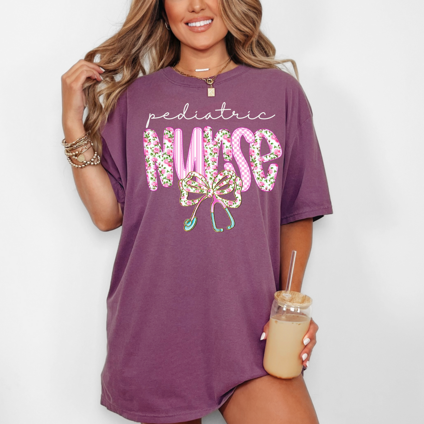 Floral Bow Pediatric Nurse Shirt