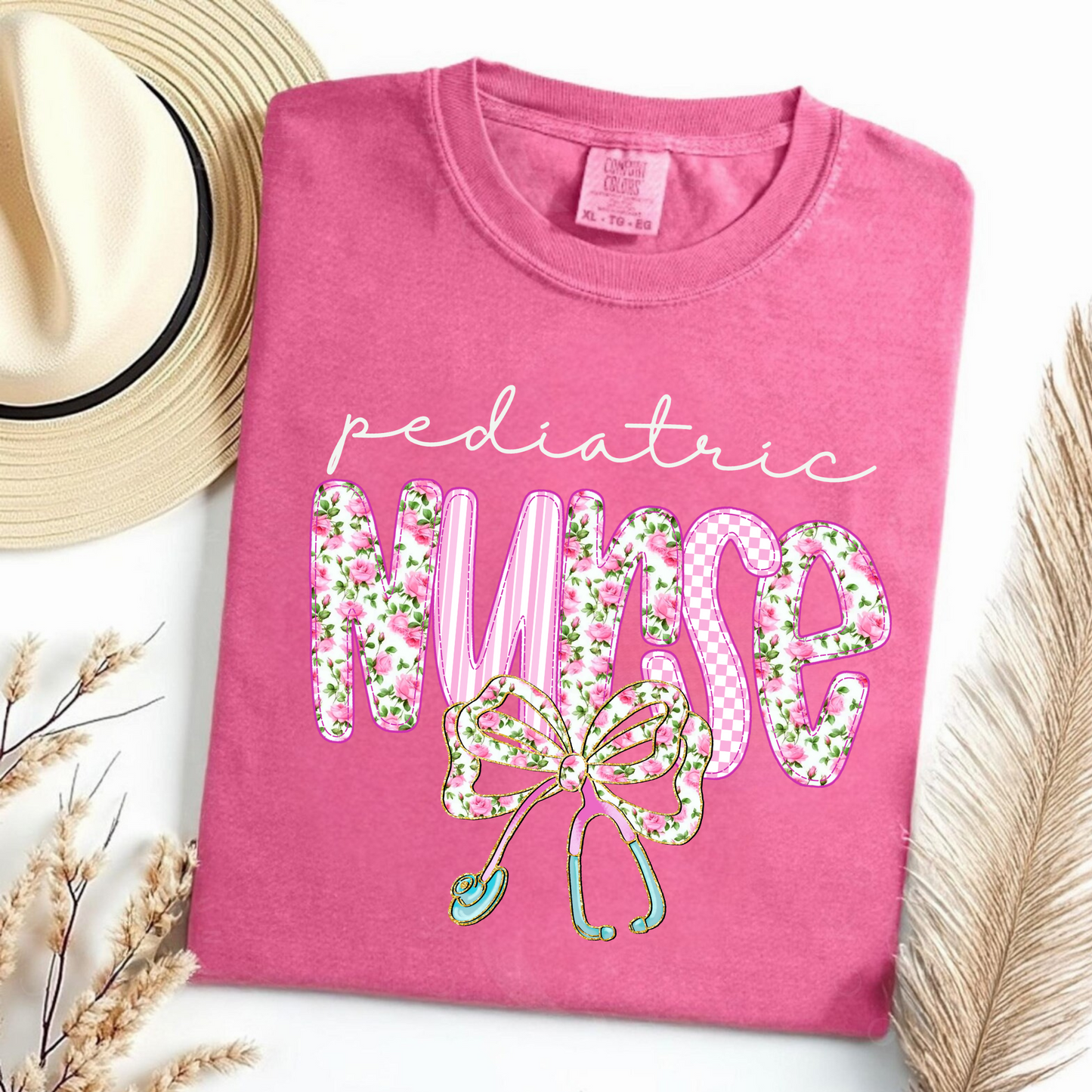 Floral Bow Pediatric Nurse Shirt
