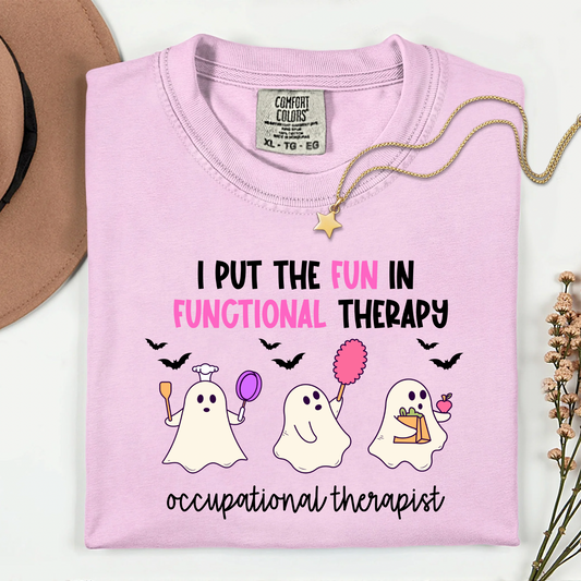 Comfort Colors Halloween Occupational Therapy Shirt with Ghost Design