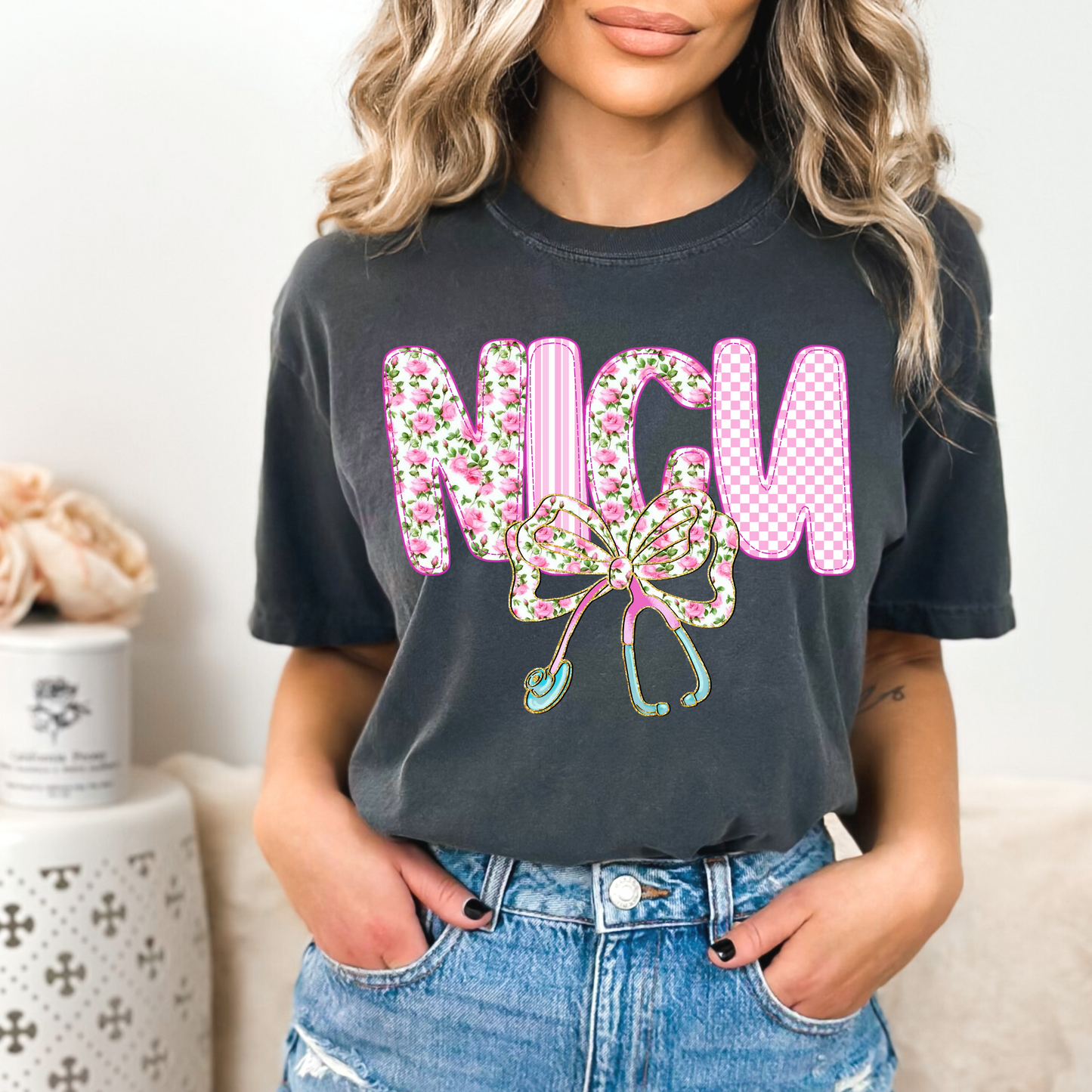 Floral Stethoscope Bow NICU Nurse Shirt