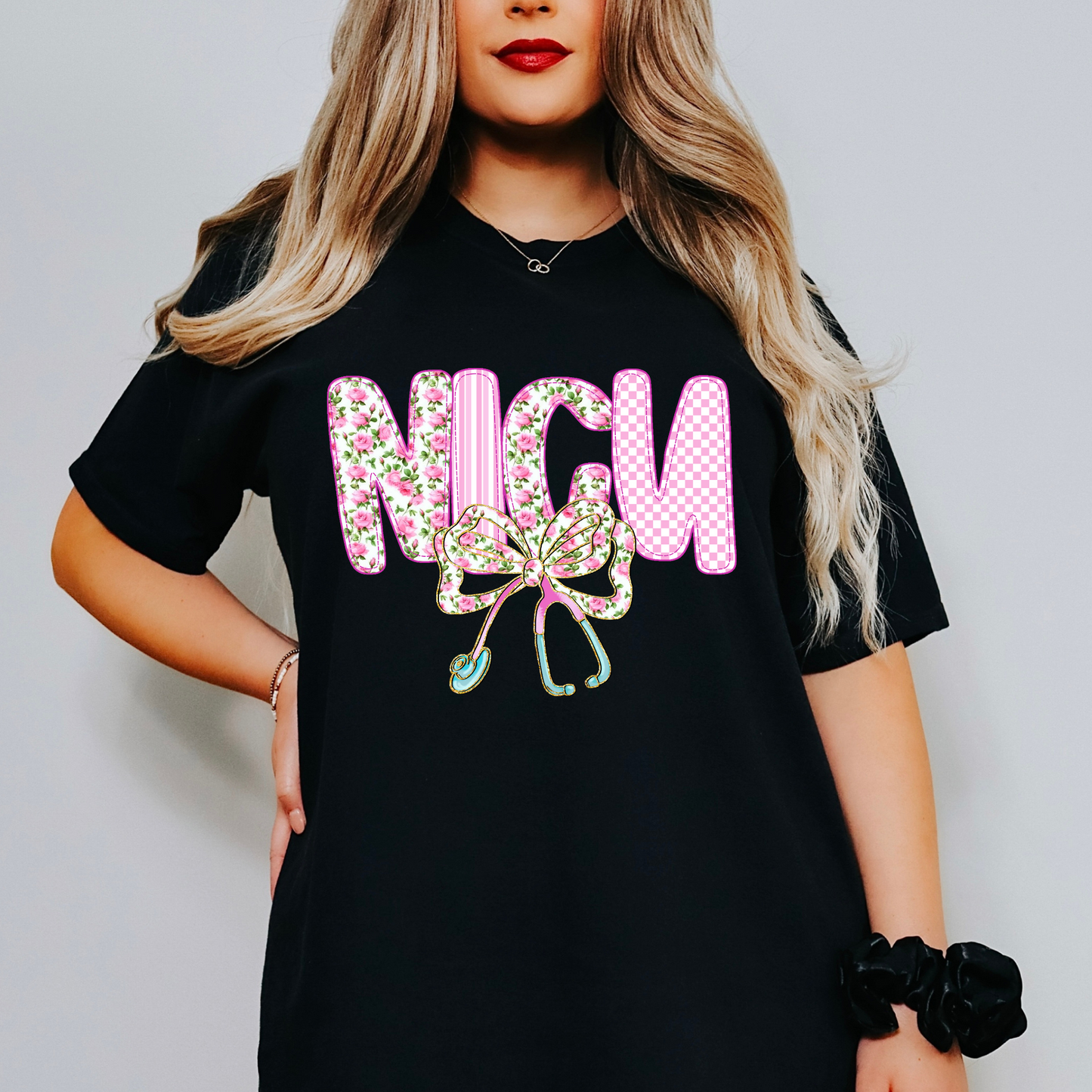 Floral Stethoscope Bow NICU Nurse Shirt