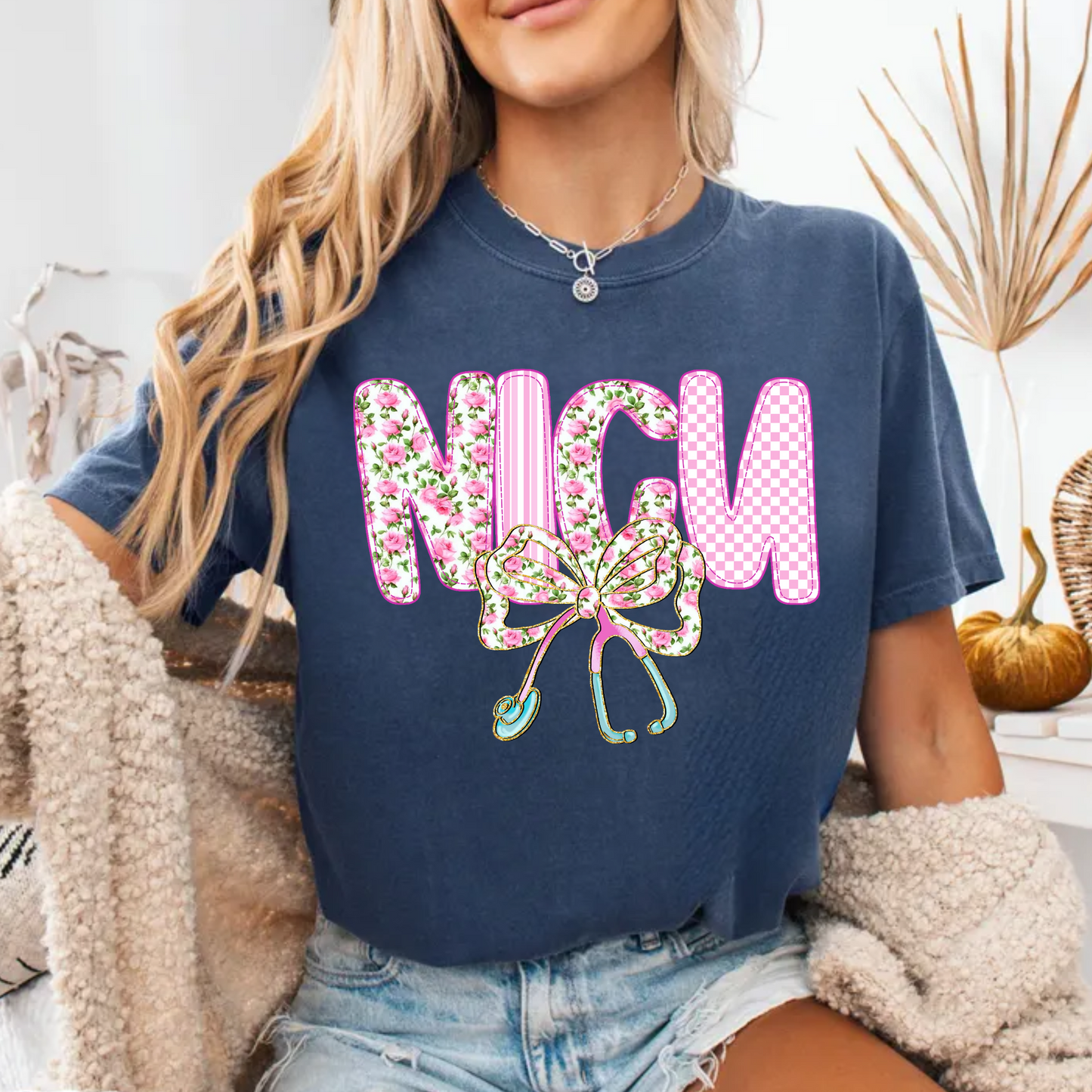 Floral Stethoscope Bow NICU Nurse Shirt