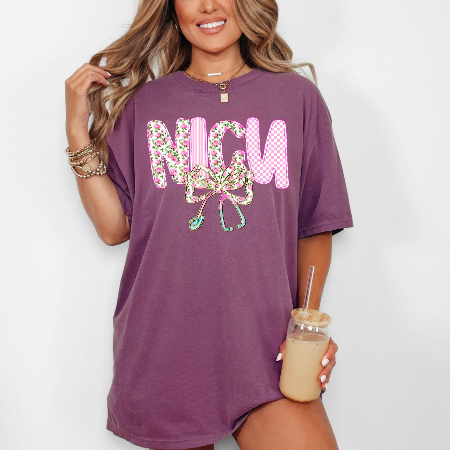 Floral Stethoscope Bow NICU Nurse Shirt