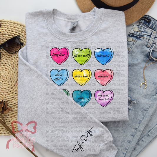Custom Candy Hearts Songs Crewneck Sweatshirt