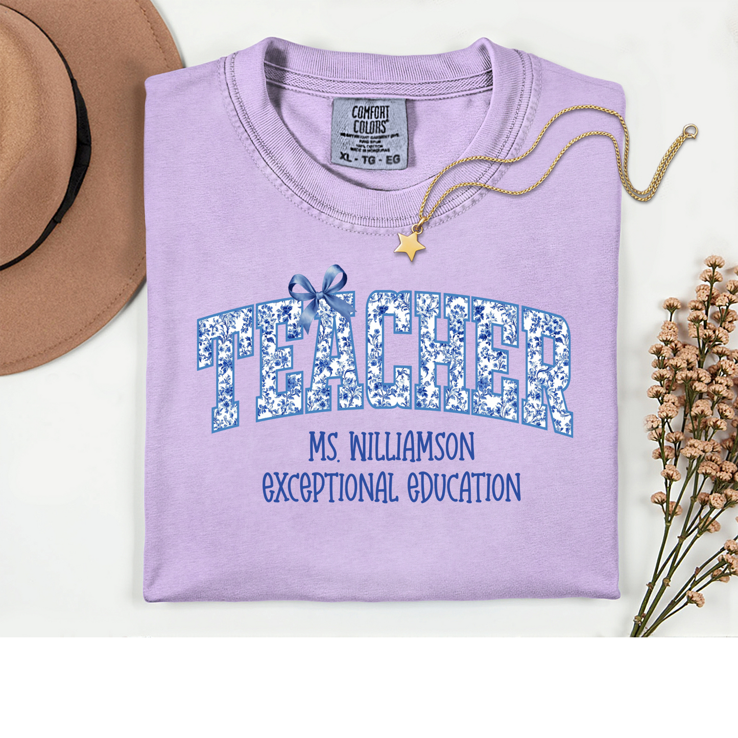 Custom Chinoiserie Bow Teacher Shirt with Name & Subject/Dept