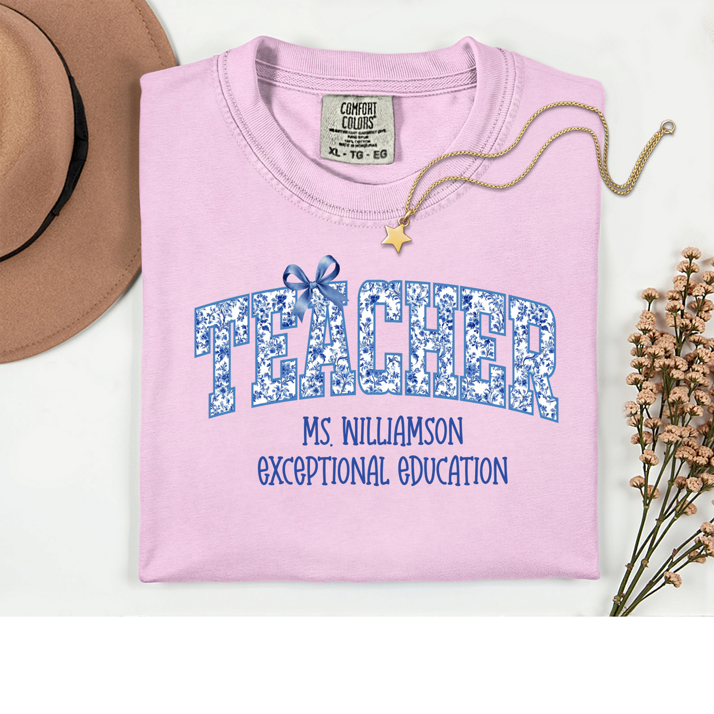 Custom Chinoiserie Bow Teacher Shirt with Name & Subject/Dept