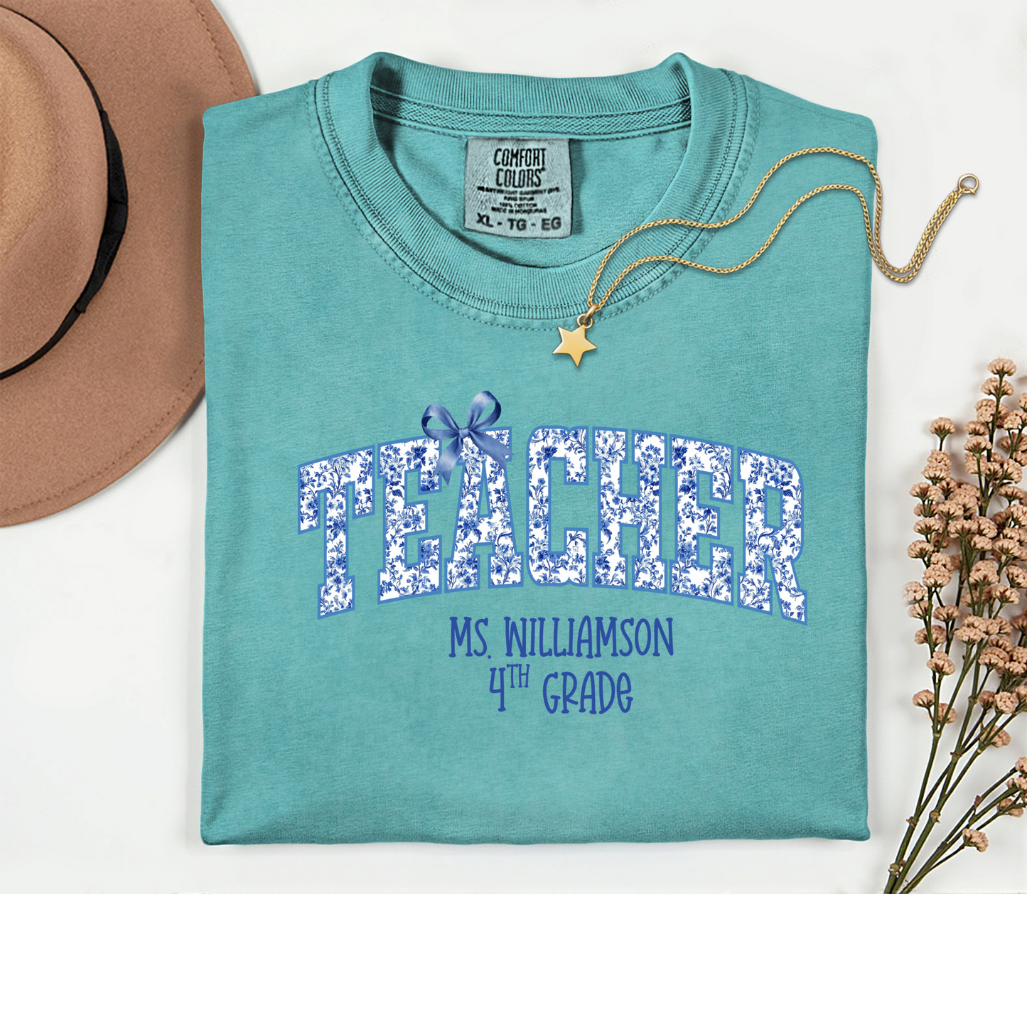 Custom Chinoiserie Bow Teacher Shirt with Name & Subject/Dept