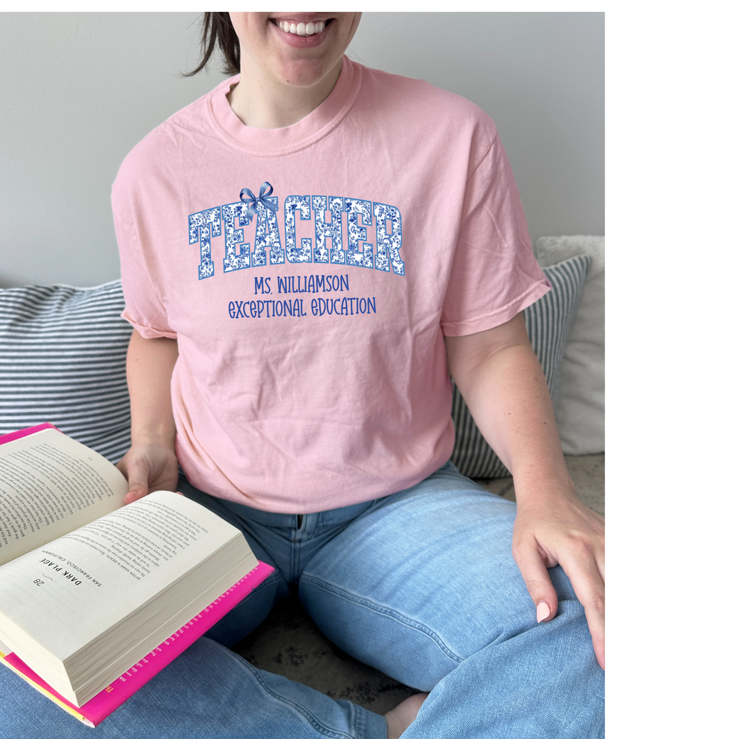 Custom Chinoiserie Bow Teacher Shirt with Name & Subject/Dept