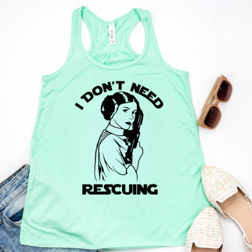I Don’t Need Rescuing Racerback Tank for Women – Lightweight Vacation Graphic Tank