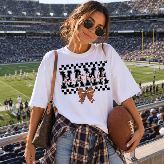 Football Mama Bow Shirt | Bella Canvas Football Mom Game Day Graphic Tee