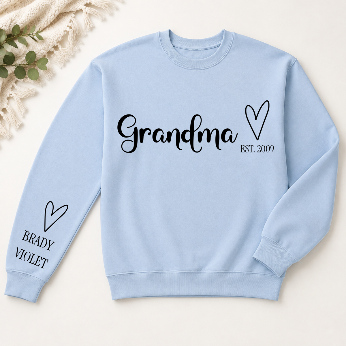 Custom Grandma Sweatshirt with Kids Names on Sleeve, Personalized Nana Mimi Gigi Crewneck, Floral Grandma Gift, Mother’s Day Gift for Grandma