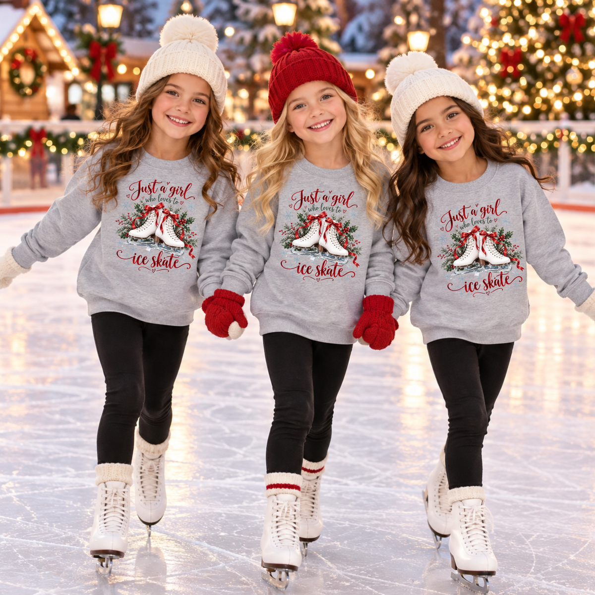 Girls Ice Skating Sweatshirt | Just a Girl Who Loves to Ice Skate | Christmas & Winter Skater Crewneck