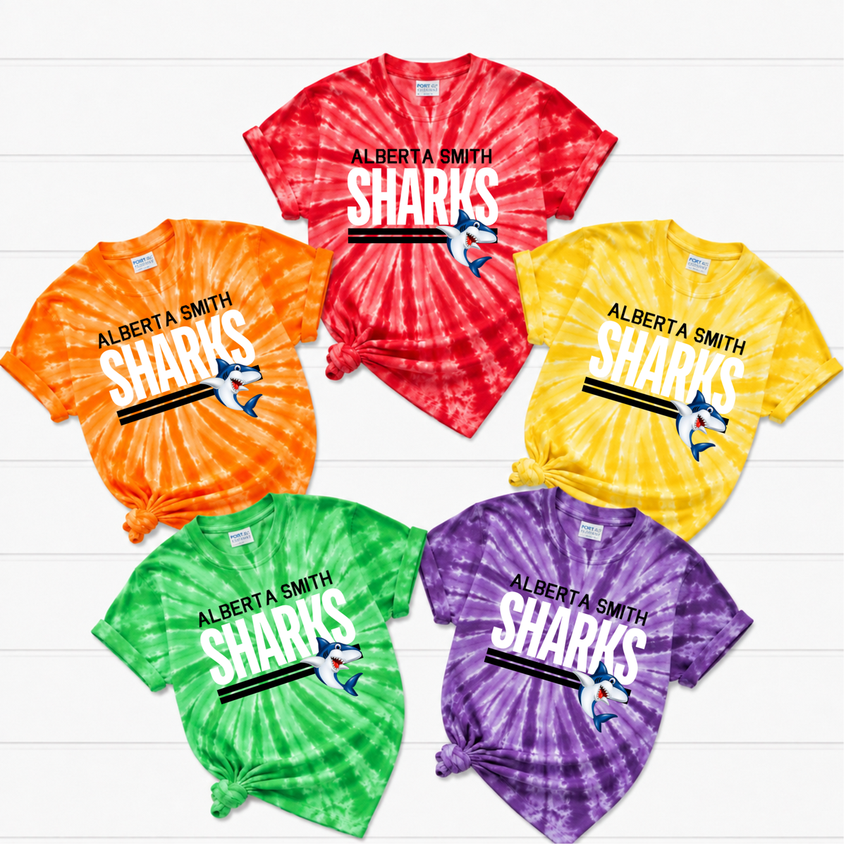 Smith Tie Dye House Alberta Smith Sharks Mascot T-Shirt | Alberta Smith Elementary