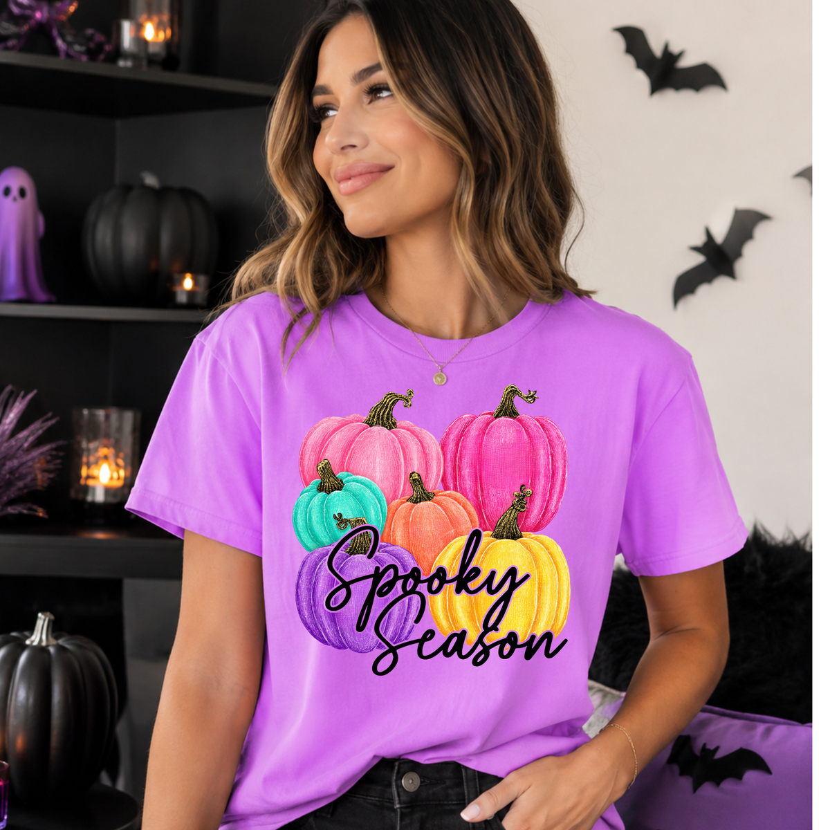 Spooky Season Shirt | Purple Comfort Colors Halloween Pumpkin Graphic Tee
