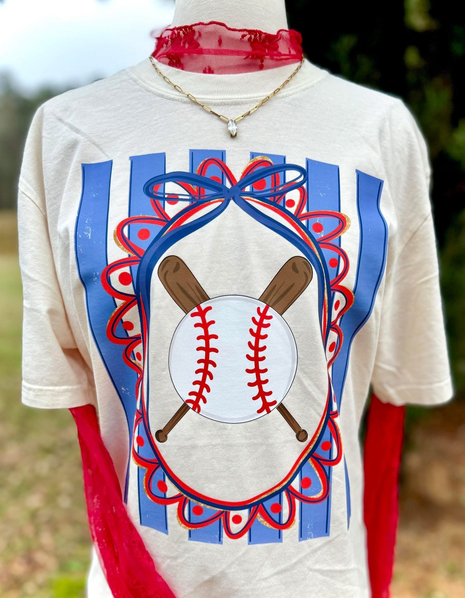 cute baseball mom comfort colors shirt with red white and blue bow baseball design for women game day outfit