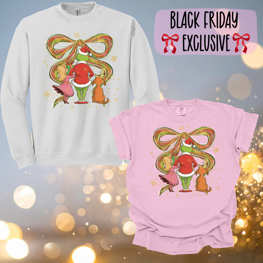 Green Guy Bow Christmas Sweatshirt (Tee Available)