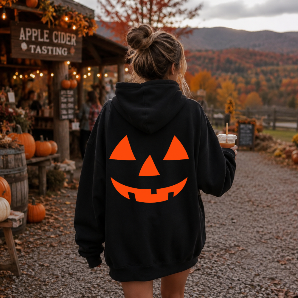 Oversized Jack O’ Lantern Halloween Hoodie | Pumpkin Face Sweatshirt
