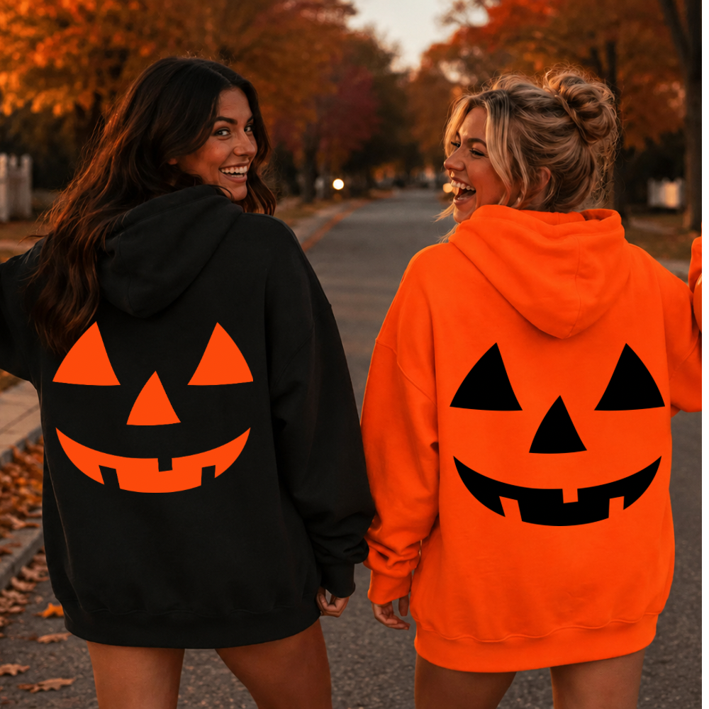 Oversized Jack O’ Lantern Halloween Hoodie | Pumpkin Face Sweatshirt