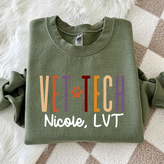 Custom Vet Tech Sweatshirt with Name | Personalized Veterinary Crewneck | Vet Tech Gift
