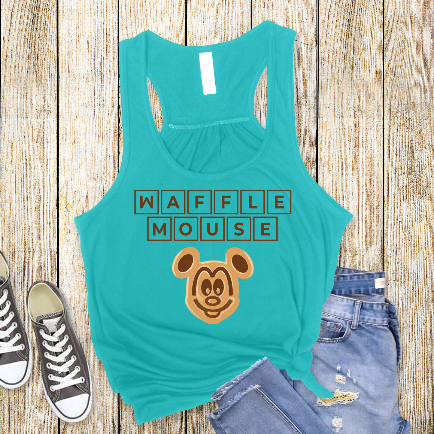 WAFFLE MOUSE Racerback Tank for Women – Lightweight Vacation Graphic Tank