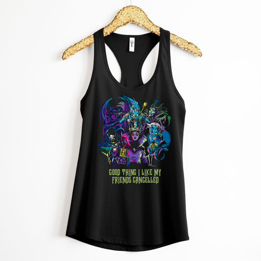CANCELLED VILLAINS Racerback Tank for Women – Lightweight Vacation Graphic Tank