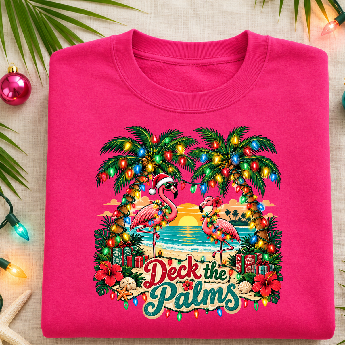 Deck the Palms Tropical Christmas Sweatshirt | Beach Christmas Vacation Shirt