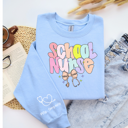 Custom School Nurse Sweatshirt | Personalized Nurse Name Crewneck | Gildan 18000 School Staff Sweatshirt