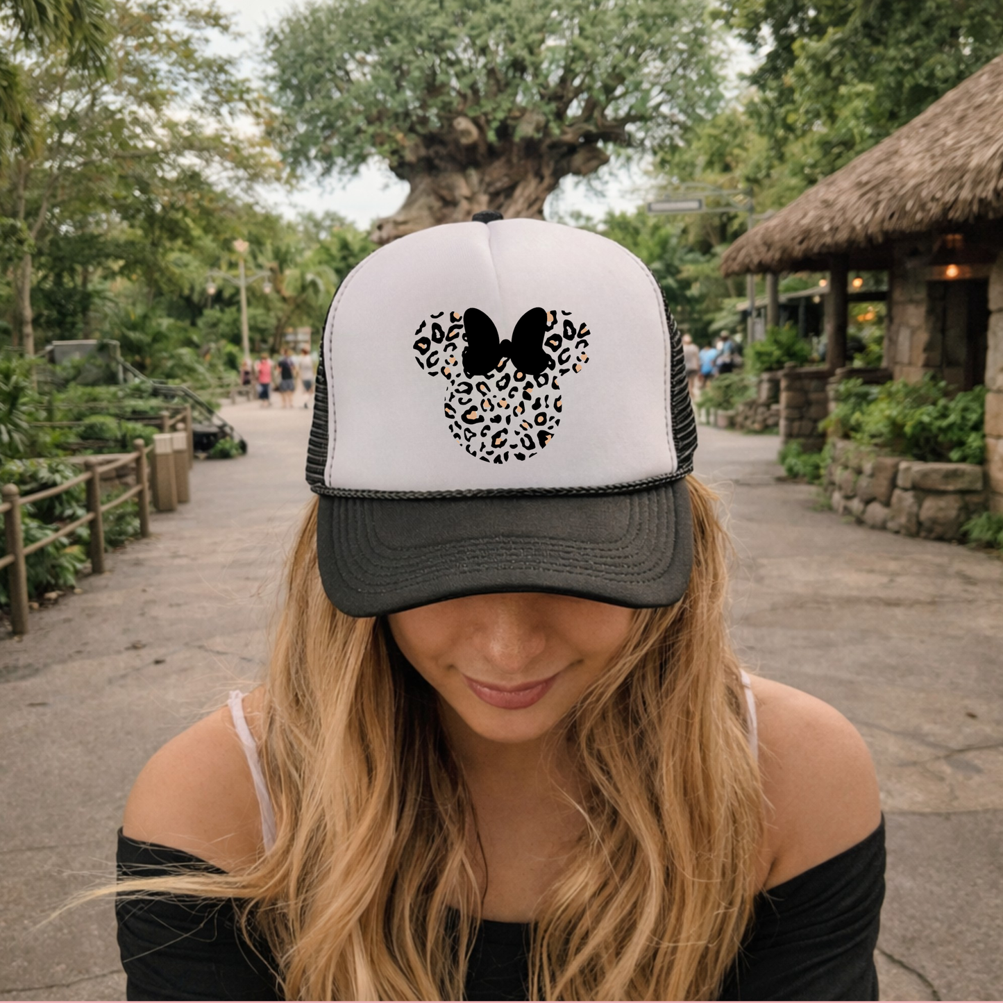 Leopard Print Minnie Hat - Safari Park Day Trucker Hat for Women | Theme Park Vacation Outfit