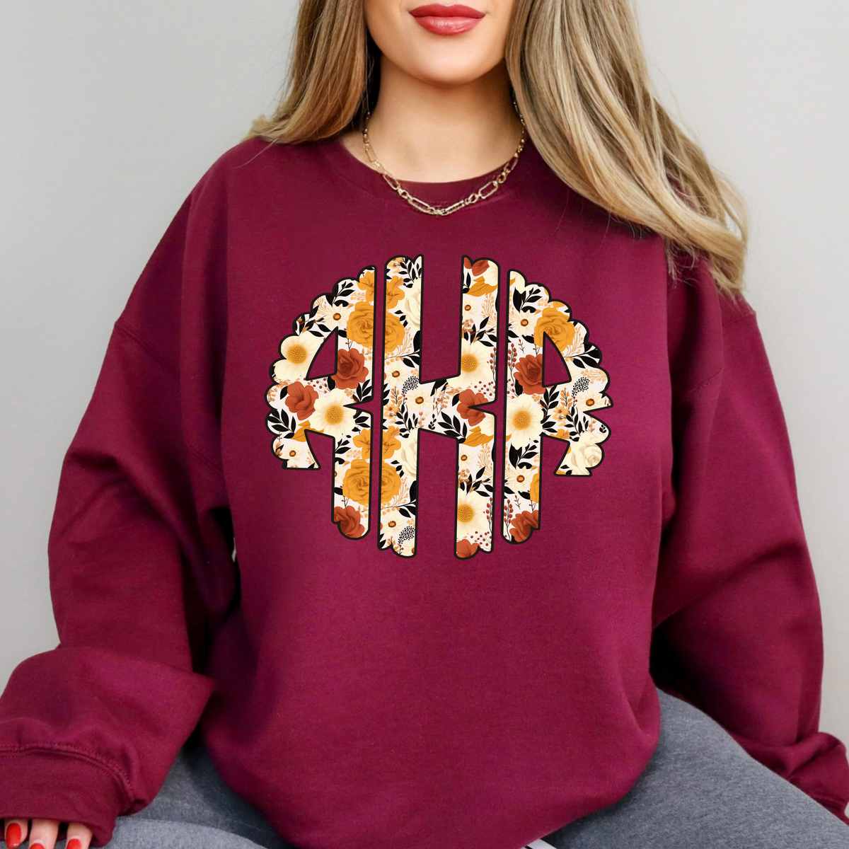 Personalized Floral Fall Monogram Sweatshirt | Cozy Autumn Crewneck