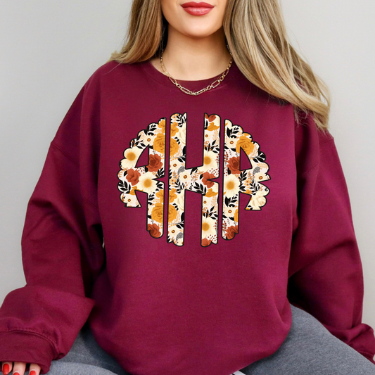 Personalized Floral Fall Monogram Sweatshirt | Cozy Autumn Crewneck