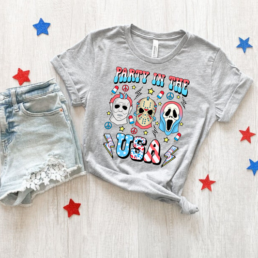 Patriotic Horror Bella Canvas T-Shirt for Women | 4th of July Outfit | Red White and Blue Shirt