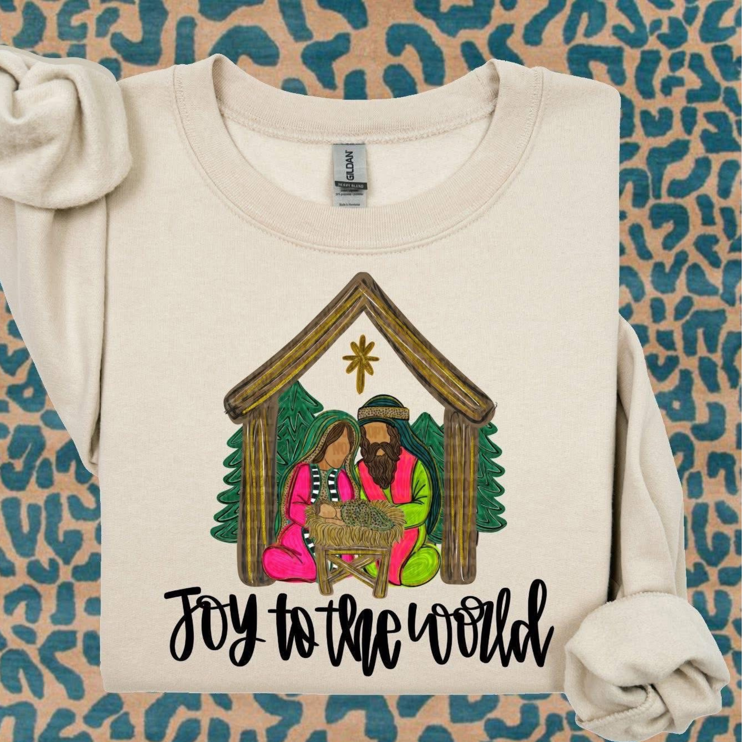 Joy to the World | Christian Christmas Sweatshirt (Manger Nativity Design)