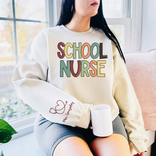 Custom School Nurse Sweatshirt | Personalized Nurse Name Crewneck | Gildan 18000 School Staff Sweatshirt