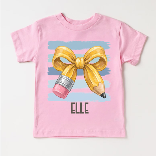 Personalized Back to School Shirt | Custom Girl’s Name Shirt | Pencil Bow Shirt