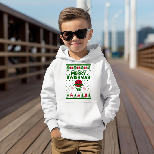 MERRY SWISHMAS Christmas Basketball Hoodie for Adults & Youth
