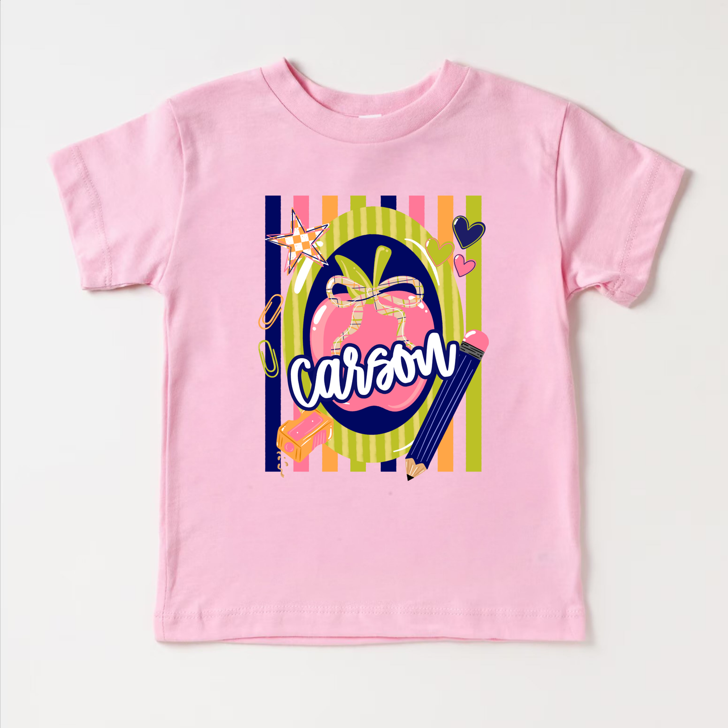 Personalized Back to School Shirt | Custom Girl’s Name Shirt | Preppy Striped Apple Shirt