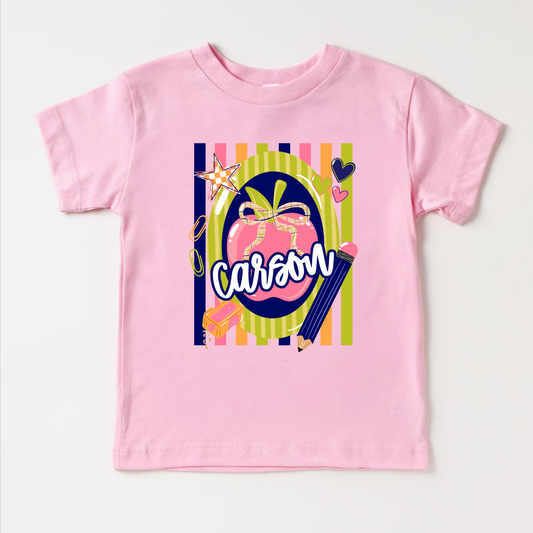 Personalized Back to School Shirt | Custom Girl’s Name Shirt | Preppy Striped Apple Shirt