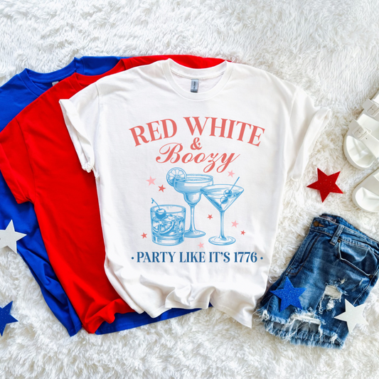 Red White & Boozy | Women’s Patriotic Shirt | Gildan Softstyle Fourth of July Tee | Cute Summer Graphic Tee for Women - LIMITED RELEASE