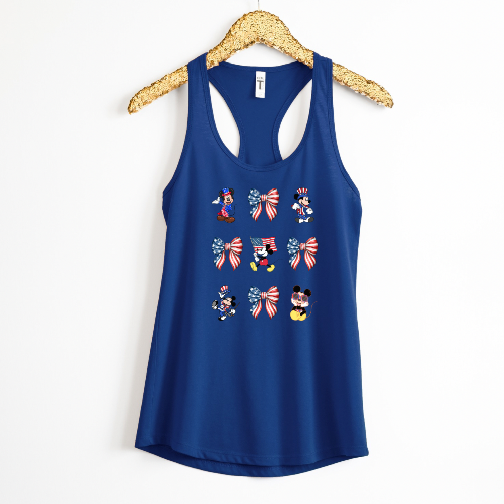 Patriotic Mick Bows Tank Top for Women | 4th of July Outfit | Red White and Blue Tank