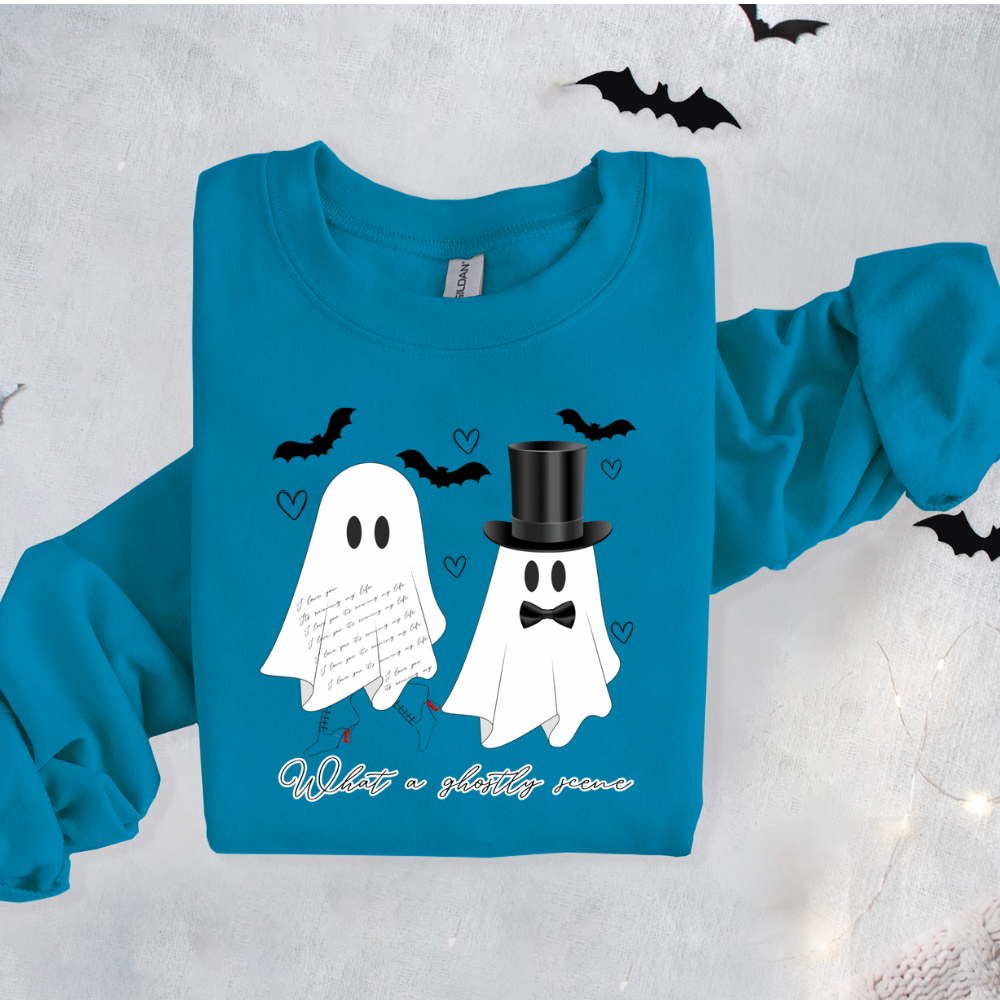 WHAT A GHOSTLY SCENE Sweatshirt for Women | Cozy Halloween Crewneck