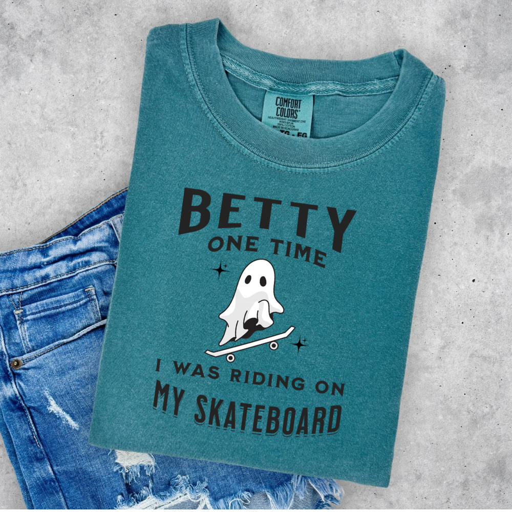 BETTY SKATEBOARD GHOST Halloween Shirt – Comfort Colors Short-Sleeve or Long-Sleeve Tee