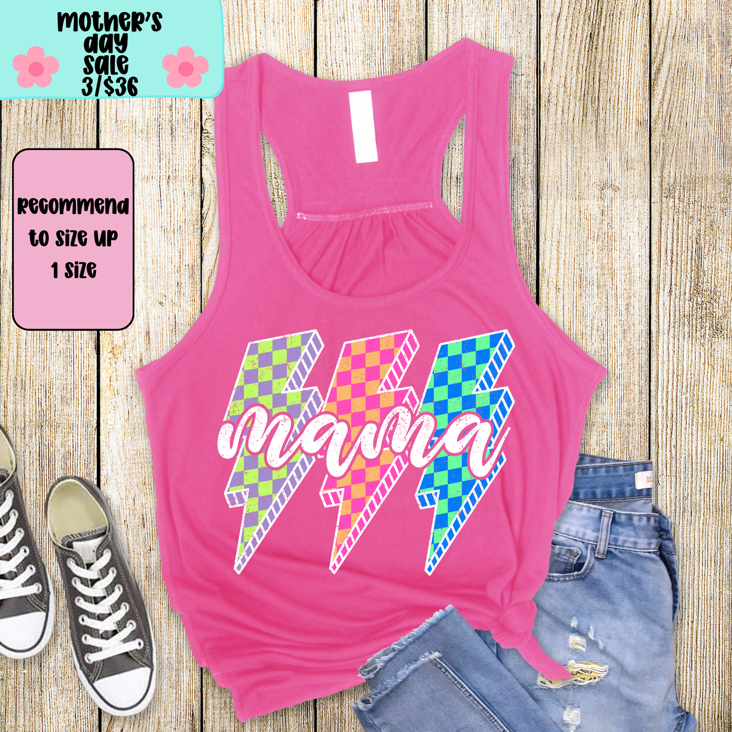 Retro Neon Mama TANK TOP - Racer Back Next Level Tank - MOTHER’S DAY SALE